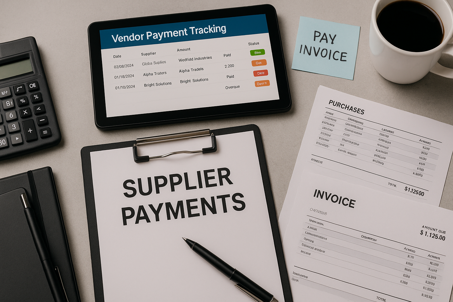 vendor payment tracking tool with supplier invoices and calculator