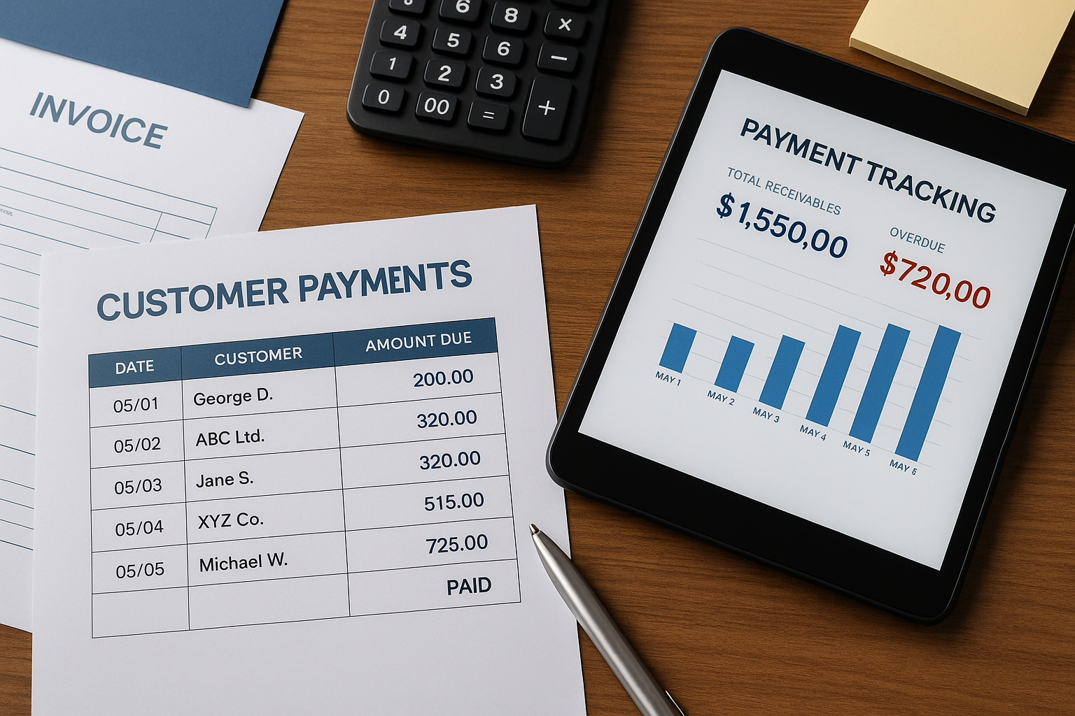 customer payment tracking tool with invoices and ledger