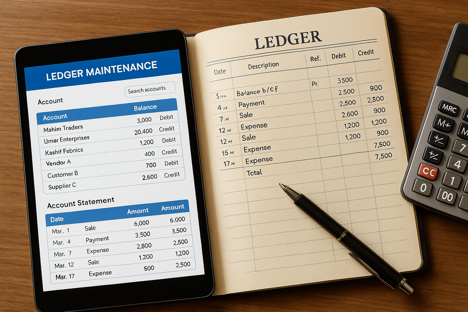 business ledger maintenance tool with digital transaction records