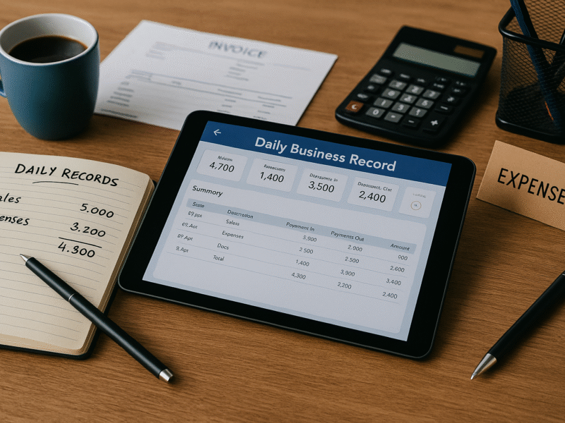 daily business record keeping tool on office workspace