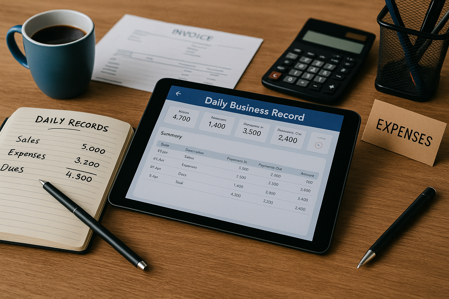 daily business record keeping tool on office workspace