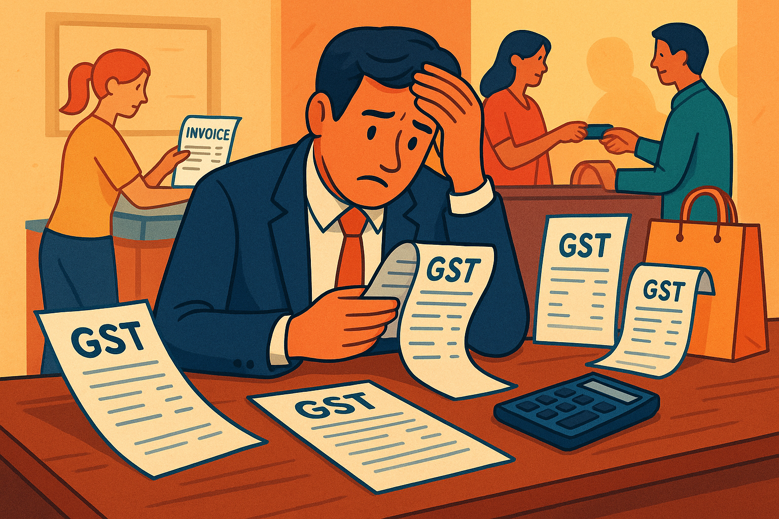 GST slips with small business employees invoicing and purchasing