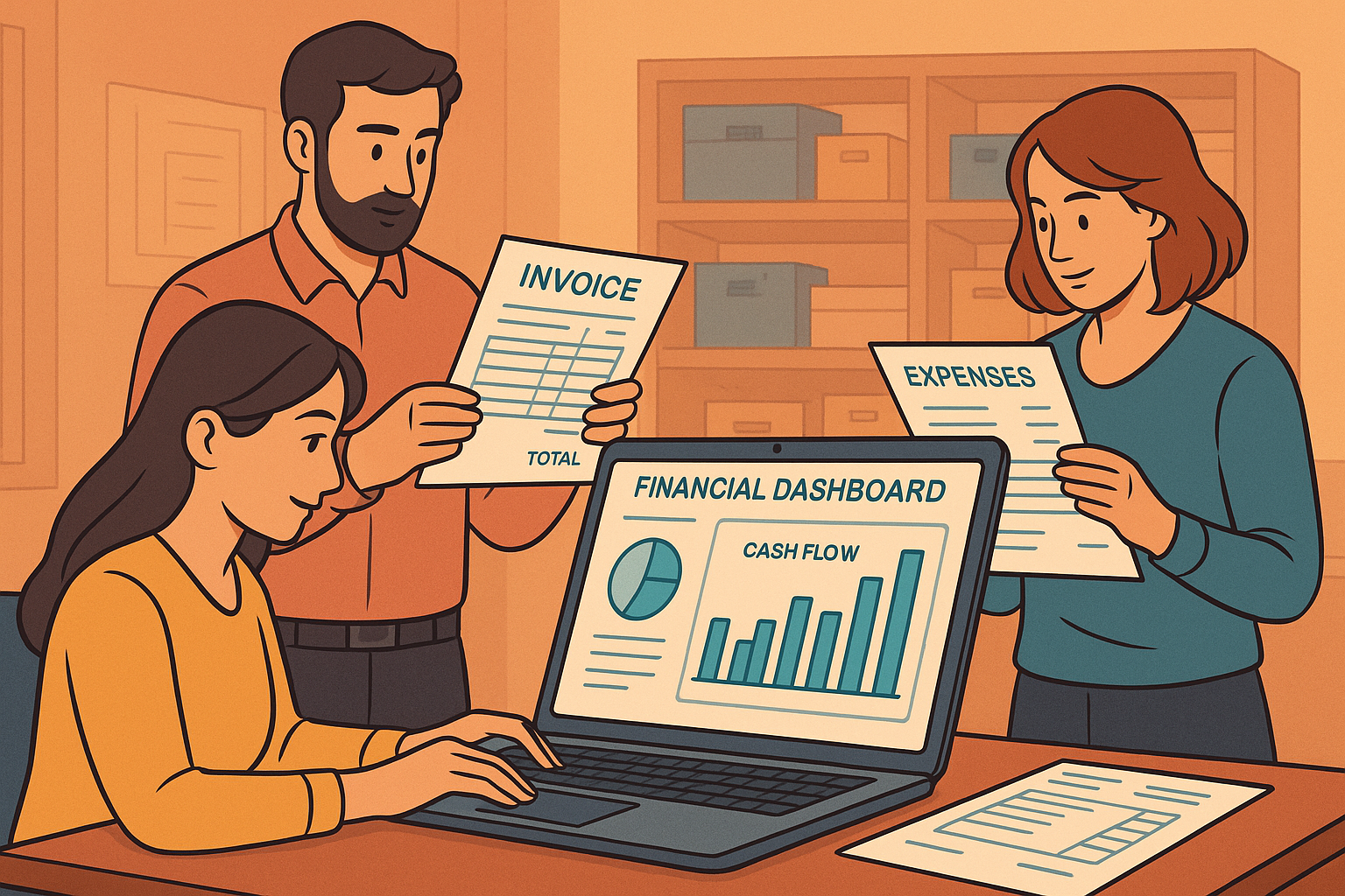 Digital bookkeeping for small business with financial dashboard