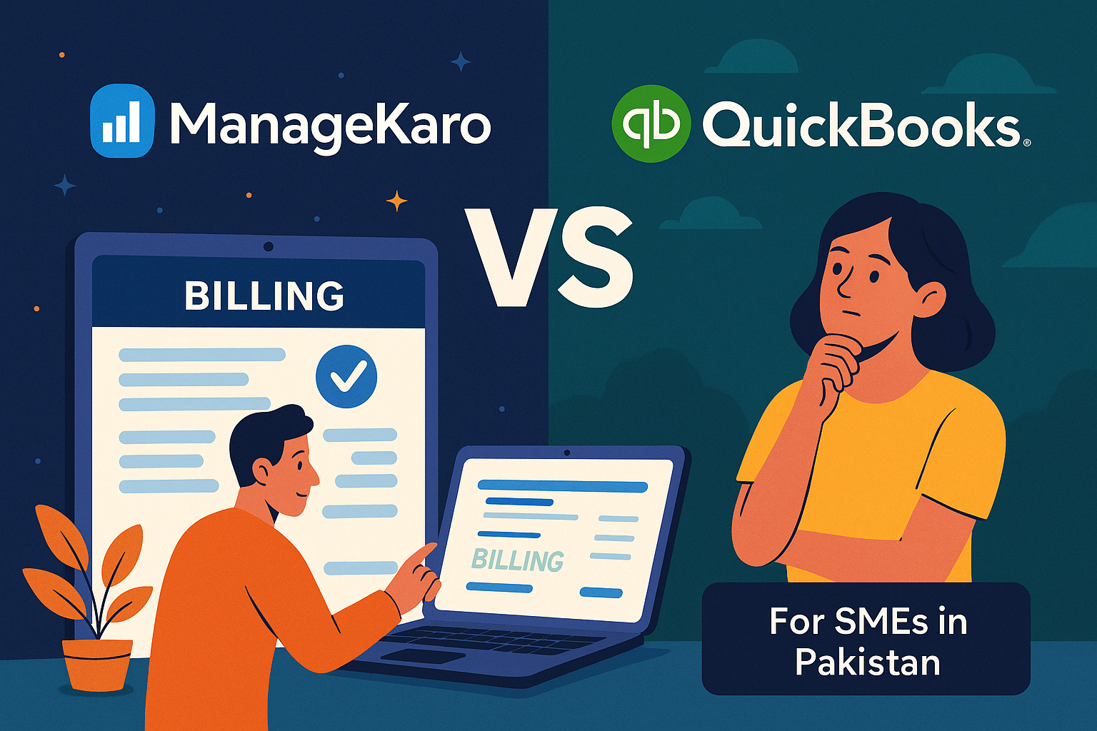 ManageKaro vs QuickBooks software comparison for Pakistani SMEs
