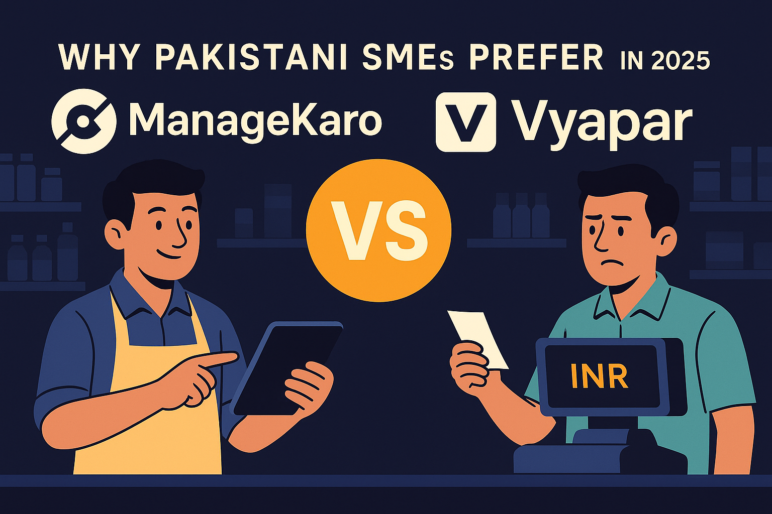 ManageKaro vs Vyapar Pakistan 2025 comparison illustration