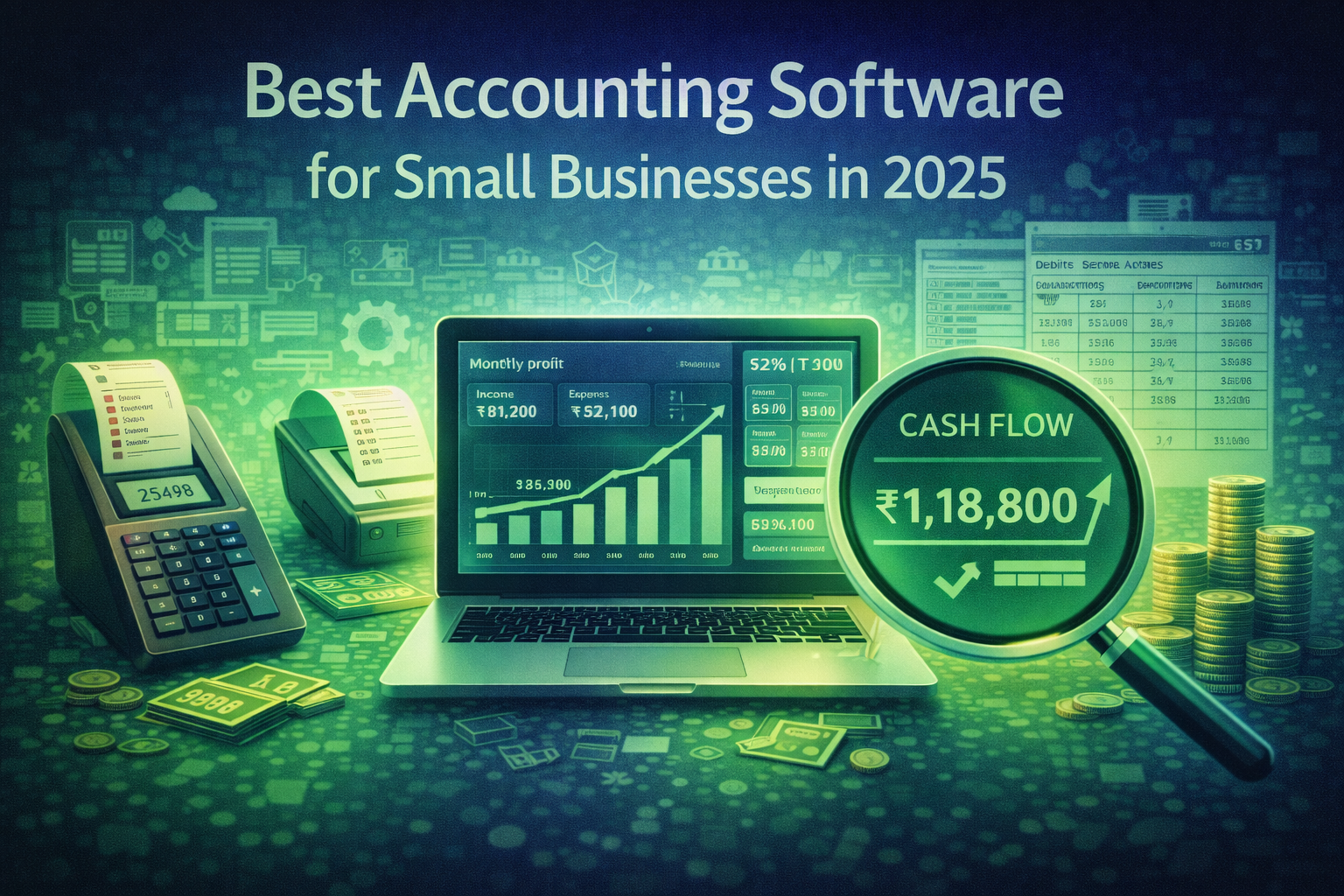 Best accounting software for small businesses showing profit growth, cash flow analysis, and financial dashboards in green and indigo theme