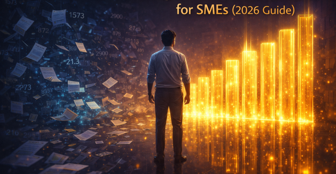 Best accounting software in Pakistan for SMEs 2026 illustrated by a business owner moving from financial chaos to glowing structured profit growth