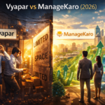 Vyapar vs ManageKaro 2026 comparison showing limited growth on Vyapar side and expanding scalable growth with ManageKaro for Pakistani SMEs