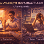 Why SMEs regret their software choice after six months, shown through early optimism turning into frustration as business complexity grows
