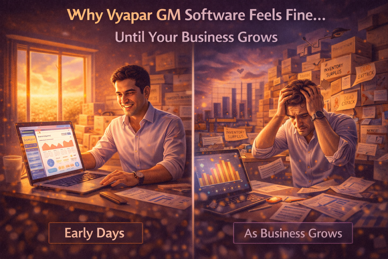 Why Vyapar GM software feels fine until business growth creates stress, shown through early simplicity versus later operational overload