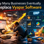 Comparison showing businesses replacing Vyapar software with modern ERP systems for better inventory, accounting, and business management.