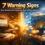 Business transitioning from basic billing software to modern business management system showing growth and scalability