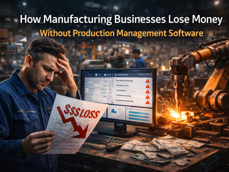 Manufacturing business losing money due to inefficient production processes shown in factory with production issues and financial loss