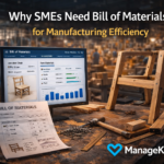 Bill of Materials manufacturing workflow showing raw materials and finished product with ManageKaro manufacturing software