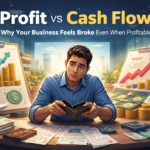 profit vs cash flow for SMEs showing stressed business owner with empty wallet despite growing profits