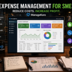Expense management dashboard for SMEs showing cost tracking, expense categories, and profit improvement using ManageKaro software