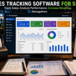 Sales tracking dashboard showing revenue, product performance, and sales analytics using ManageKaro software