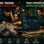 Expense tracking problems vs digital expense management system showing money leaks and improved profit control
