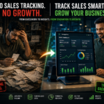 Sales tracking problems vs digital sales analytics dashboard showing business confusion transformed into data-driven growth