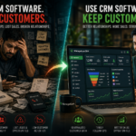 CRM software for businesses comparison showing lost customers from poor follow-ups versus organized customer management dashboard