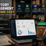 ManageKaro inventory management software cost guide showing pricing factors, users, features, cloud access, support, and inventory dashboard for business buyers.