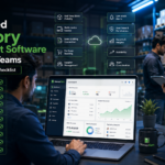 ManageKaro cloud-based inventory management software for growing teams showing real-time stock visibility, multi-device access, billing connection, purchase tracking, supplier management, user roles, reports, and low-stock alerts.