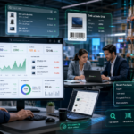 ManageKaro fast inventory management software for laptops and PCs showing product search, barcode scanning, stock checks, low-stock alerts, recent purchases, and smart reports for office and warehouse teams.
