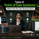 Types of point of sale systems showing ManageKaro POS options for retail, cloud, mobile, restaurant, integrated, and wholesale businesses with inventory control, payments, reports, and business growth features.