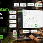 POS system features for small businesses showing ManageKaro dashboard with fast billing, product search, barcode scanning, inventory management, payment tracking, customer records, low-stock alerts, reports, and user roles.