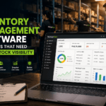 Top inventory management software for teams showing ManageKaro dashboard with real-time stock visibility, team collaboration, low-stock alerts, stock updates, purchase tracking, and business reports.