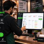 Retail POS inventory management software showing ManageKaro dashboard with product management, barcode scanning, low-stock alerts, purchase management, supplier records, inventory reports, stock tracking, and retail stock control.