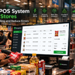 Barcode POS system for retail stores showing a cashier scanning products with ManageKaro POS software for faster billing, accurate product identification, real-time inventory tracking, low-stock alerts, and sales reports.
